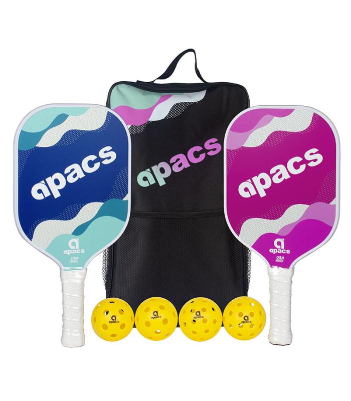 Apacs Pickleball Paddle Couple Set 003 Blue Pink with Indoor Outdoor Balls and Cover